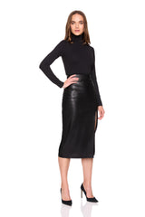 faux leather slit skirt black