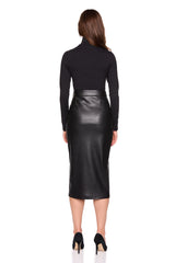 faux leather slit skirt black
