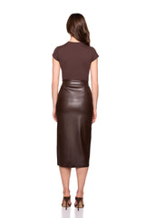 faux leather slit skirt java