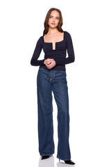 square wire gathered long sleeve