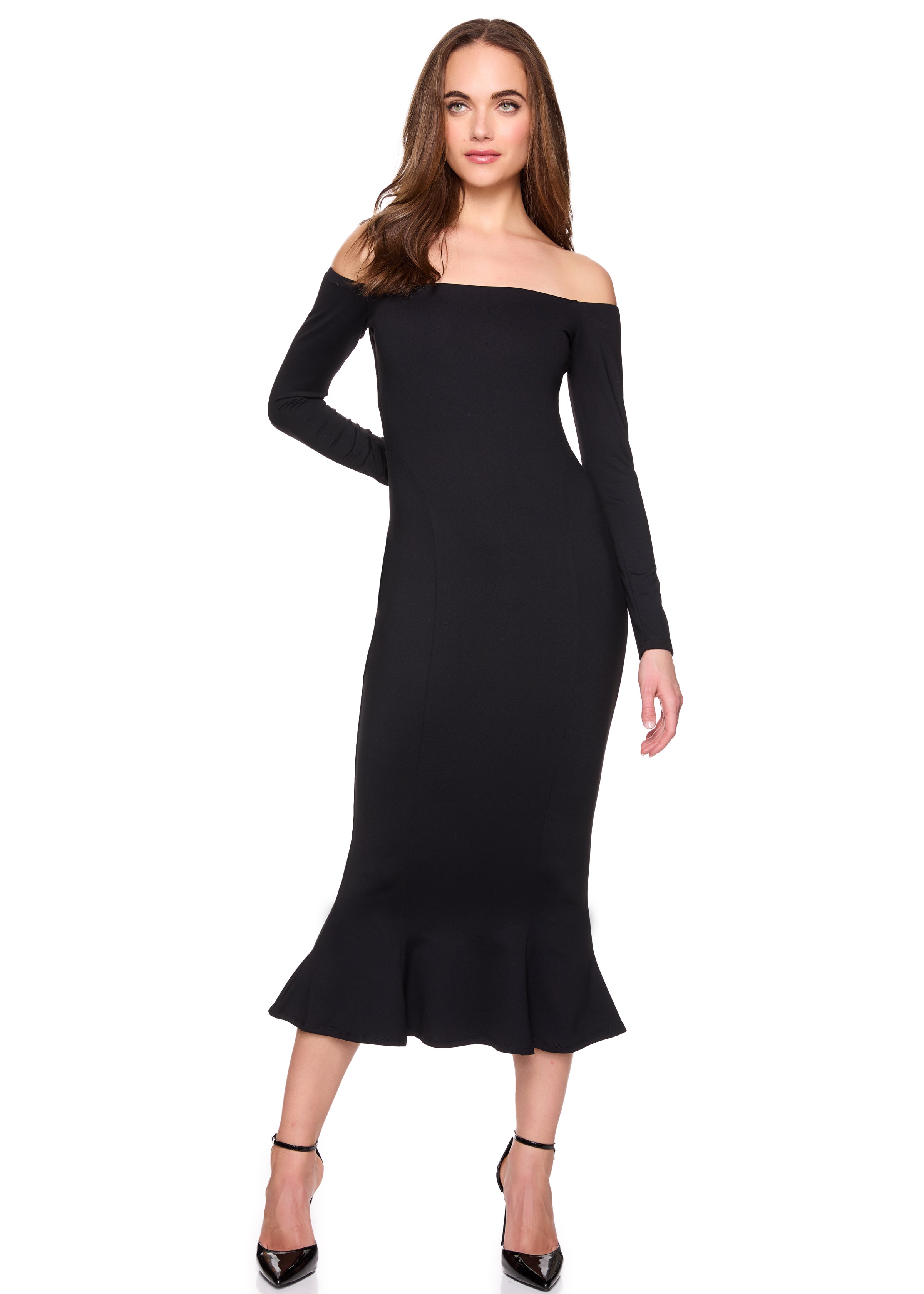 off shoulder trumpet dress