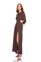 crew side cut out slit long sleeve dress