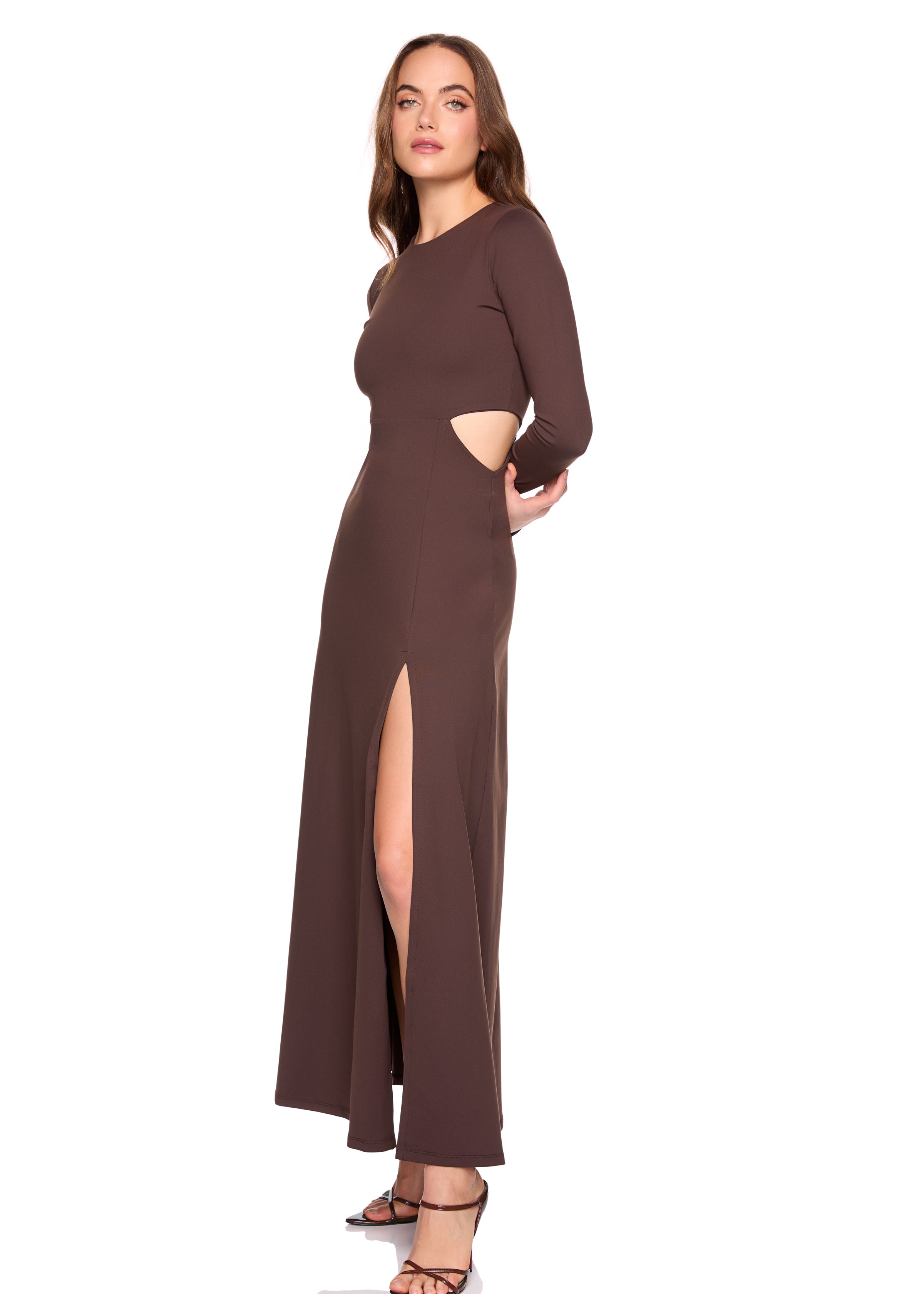 crew side cut out slit long sleeve dress