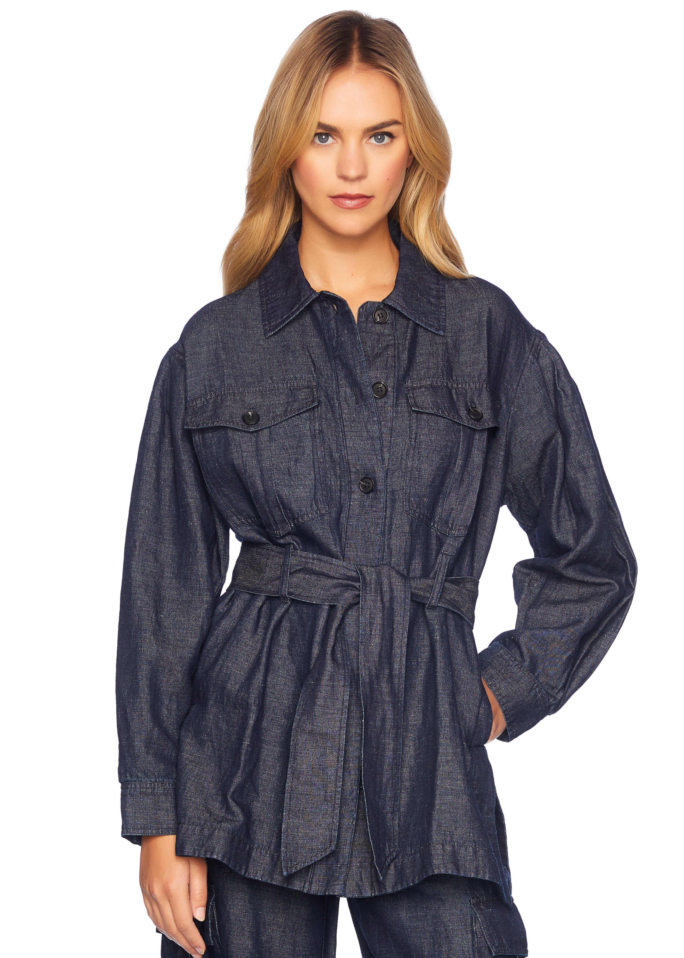 denim linen jacket with belt