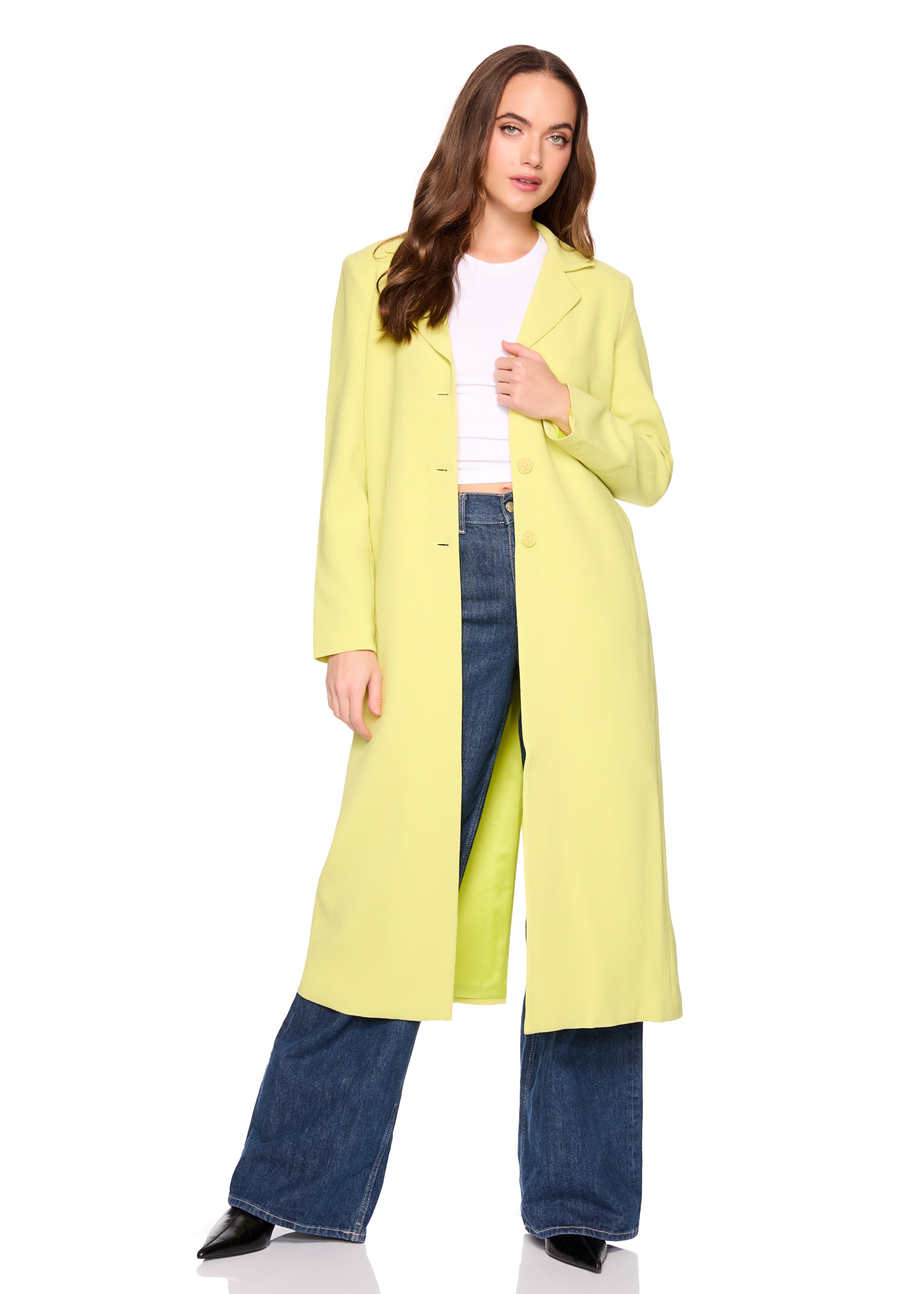 pebble crepe long blazer celery