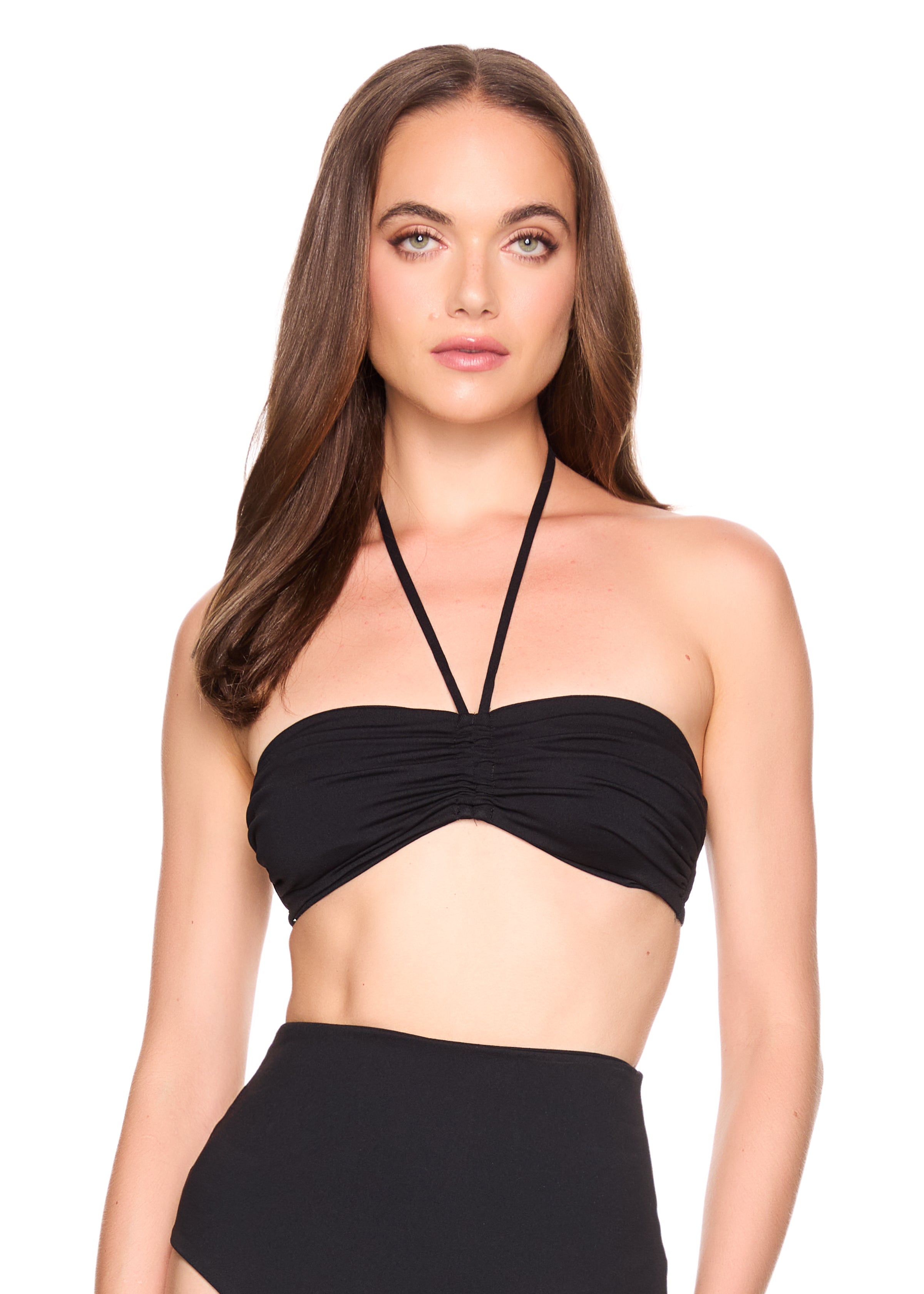 swim drawstring two way top black