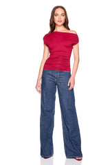 one arm slight off shoulder