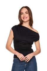 one arm slight off shoulder