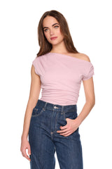 one arm slight off shoulder