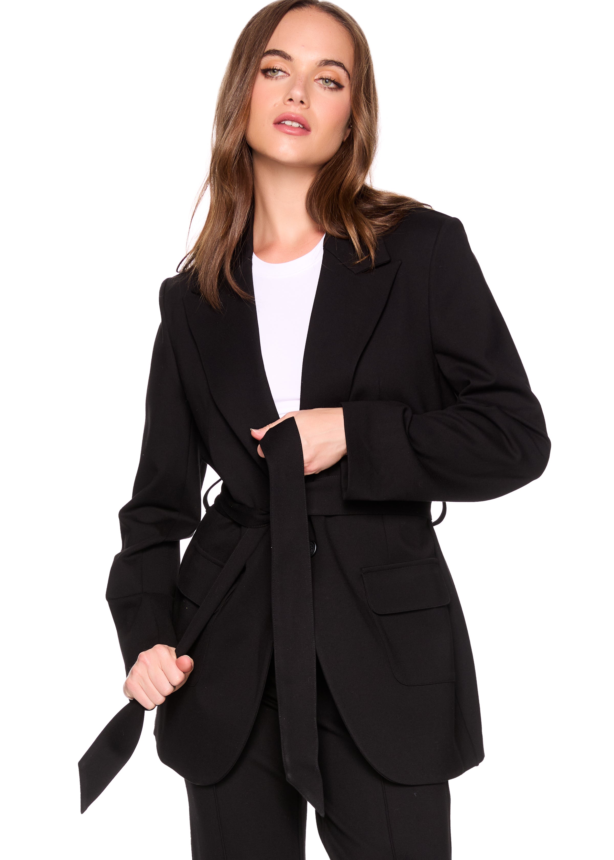 ponte patch pocket tie jacket black