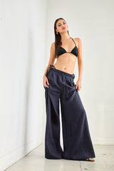 solid linen wide leg elastic pant