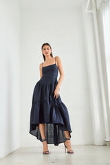 solid linen string high low dress