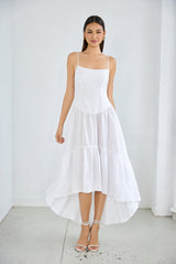 solid linen string high low dress
