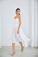solid linen string high low dress