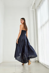 solid linen string high low dress