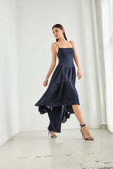 solid linen string high low dress