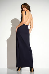low back tank slit dress with attached bodysuit lining