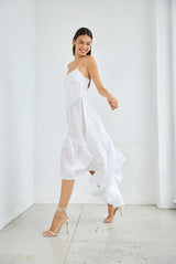 solid linen string high low dress