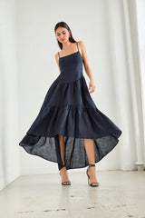 solid linen string high low dress