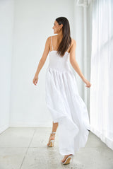 solid linen string high low dress