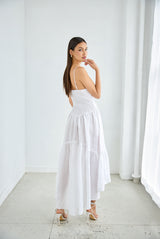 solid linen string high low dress
