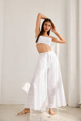 embroidered wide leg pant