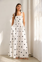 polka dot poplin tie strap maxi dress