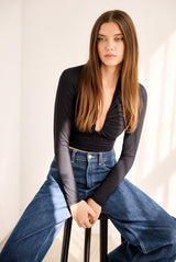 square wire long sleeve crop top