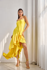 satin ruffle string dress