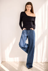 one arm off shoulder gathered top