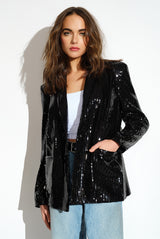 sequin blazer black
