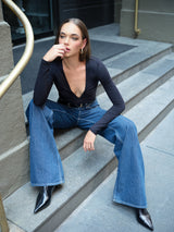 v neck gathered long sleeve