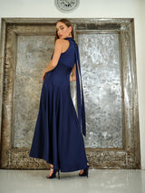 satin mock neck with long tie dress