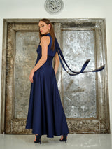satin mock neck with long tie dress