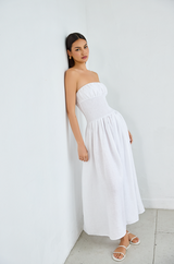 solid linen smocked waist tube maxi dress