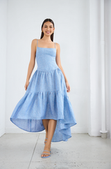 stripe linen string high low dress