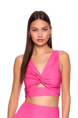 poplin twist front tie back top