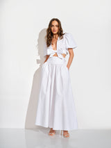 poplin bubble sleeve tie front top