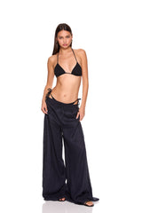 solid linen wide leg elastic pant