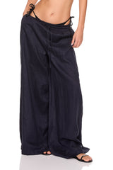 solid linen wide leg elastic pant