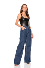 faux leather low back tank bodysuit black