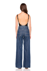 faux leather low back tank bodysuit black