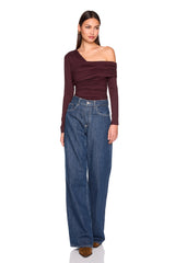 one arm off shoulder gathered top