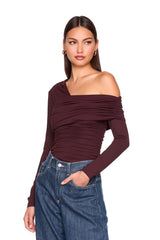one arm off shoulder gathered top