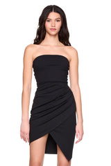 strapless side pleat dress