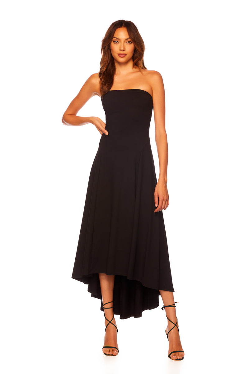 strapless seamed high low dress