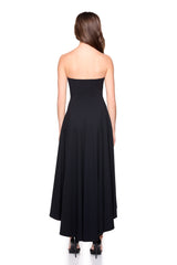 strapless seamed high low dress