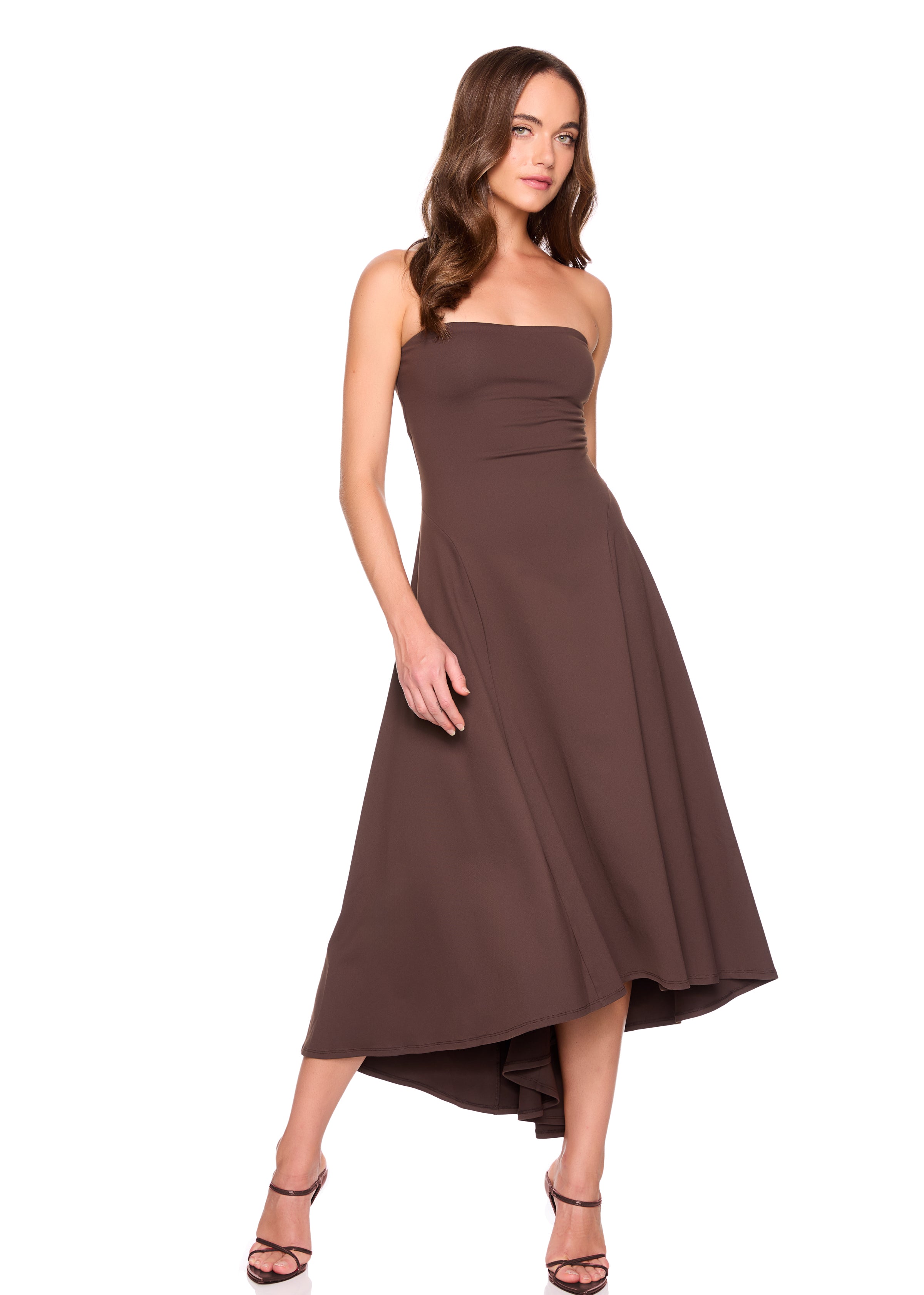 strapless seamed high low dress