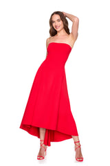 strapless seamed high low dress