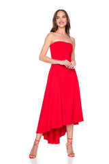 strapless seamed high low dress